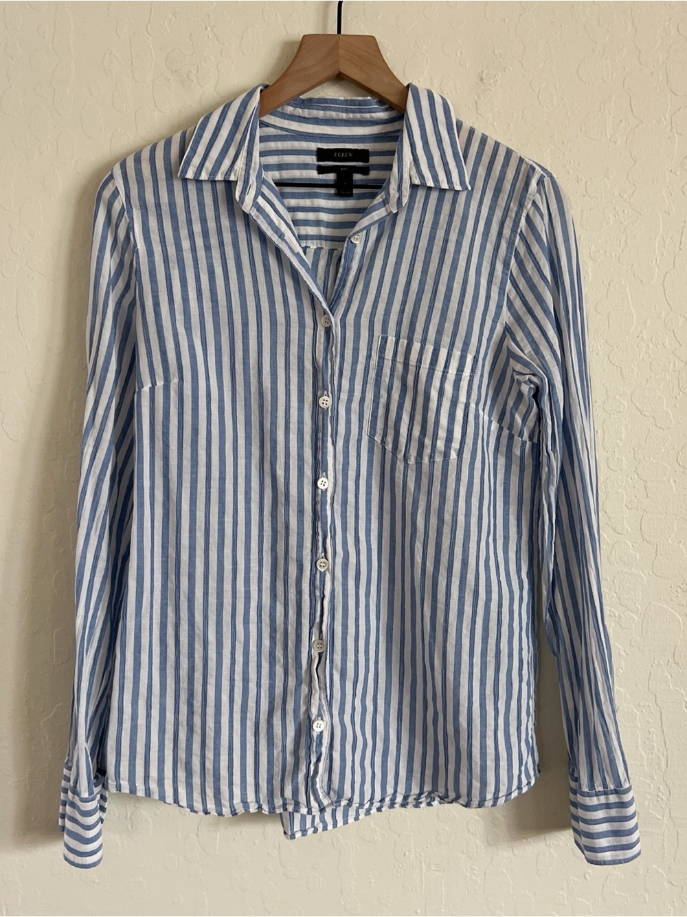 J. Crew Light Blue and White Striped Button-Down Shirt